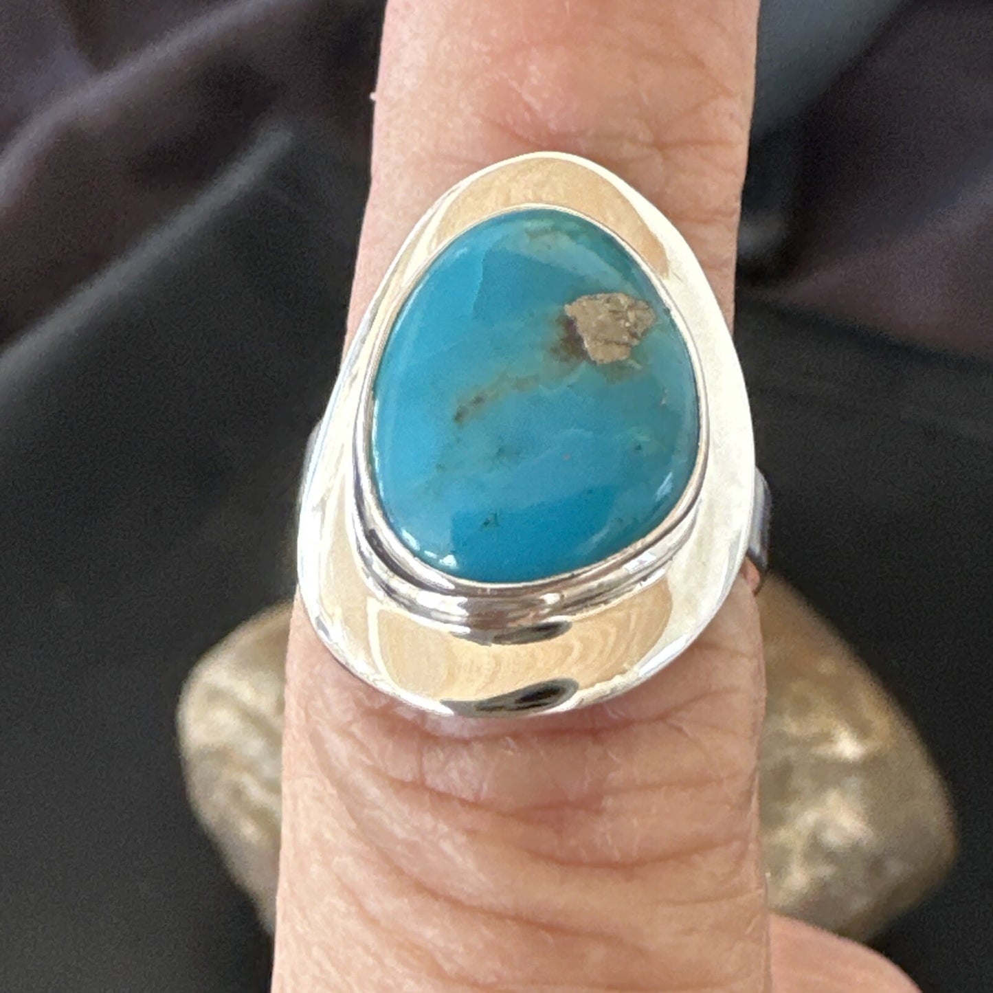 Southwestern Sterling Silver Blue Kingman Turquoise Ring Size 6 18534