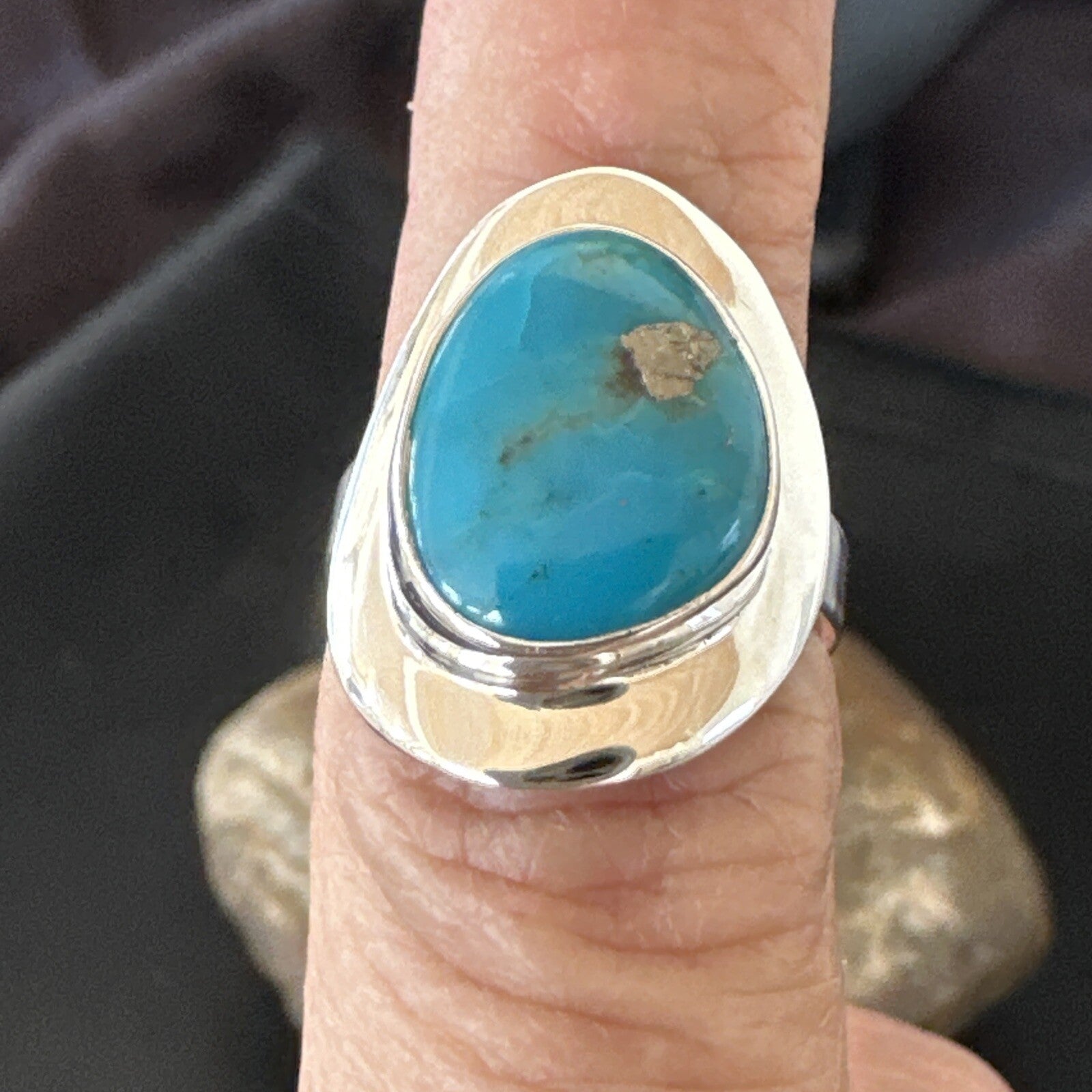 Southwestern Sterling Silver Blue Kingman Turquoise Ring Size 6 18534