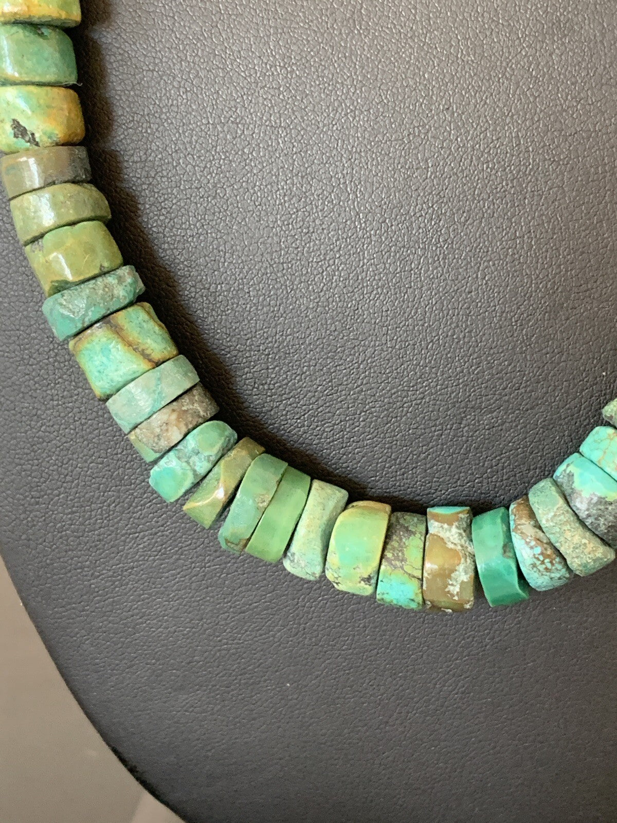 Native Navajo Sterling Silver Turquoise 10 mm Heishi Bead Necklace 369