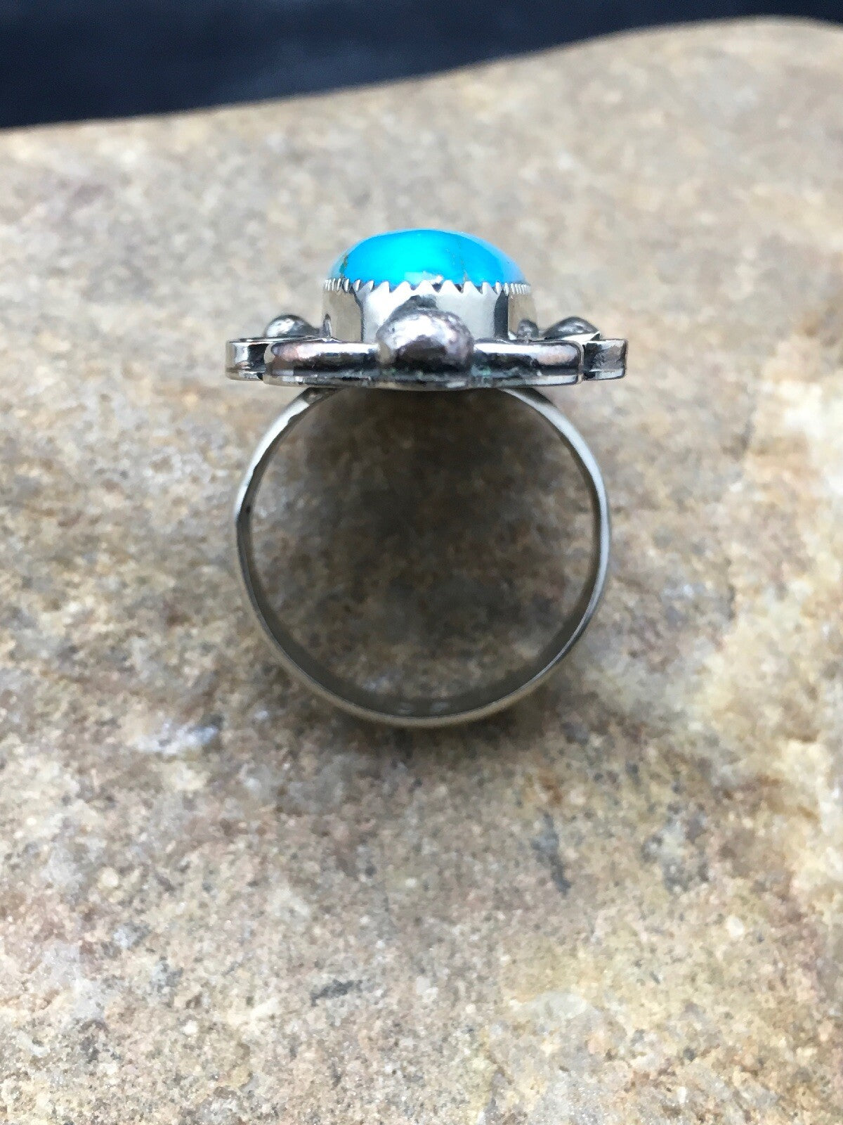 Mens Blue Turquoise Navajo Sterling Silver Ring Size 10.5 04055