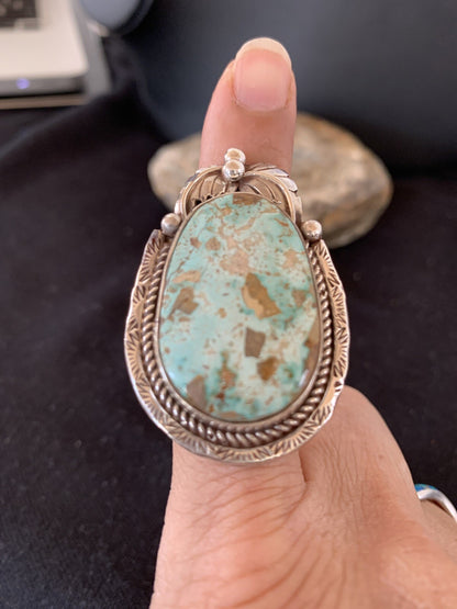 Mens Navajo Sterling Silver Blue Green Royston Turquoise Ring Size 9 19286