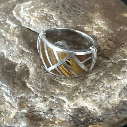 Women Coffee Tigers Eye Navajo Sterling Silver Inlay Ring Size 7 19036