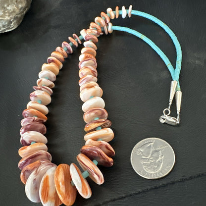 Spiny Oyster Turquoise Heishi Navajo Sterling Silver Necklace 22" 17756