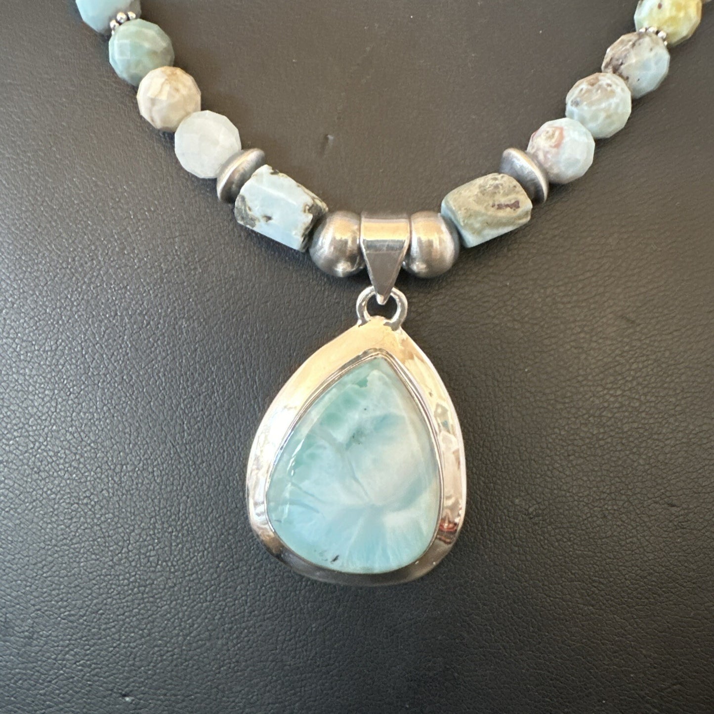 Blue Larimar Pendant Navajo Sterling Silver Natural Necklace 21" 17759