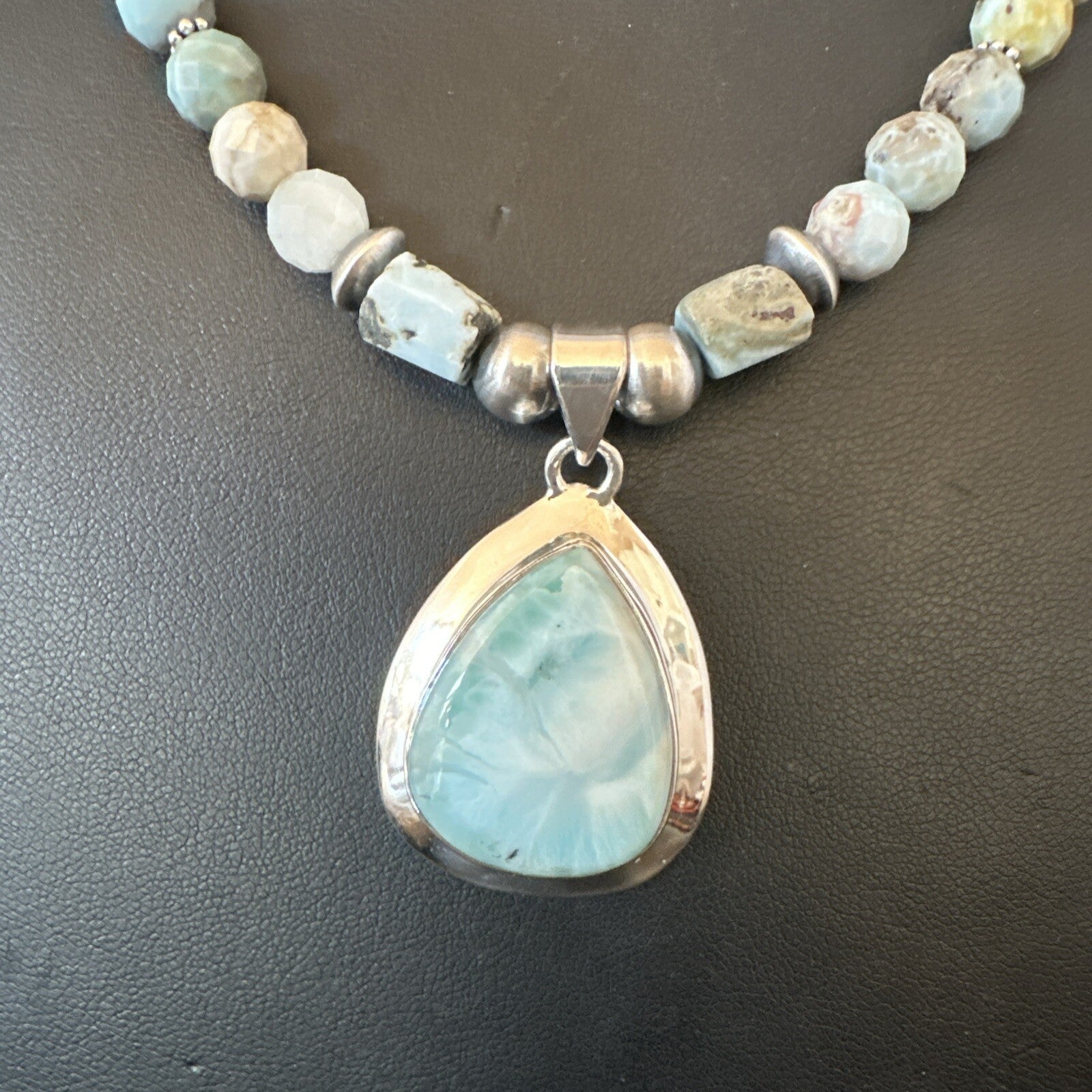 Blue Larimar Pendant Navajo Sterling Silver Natural Necklace 21" 17759