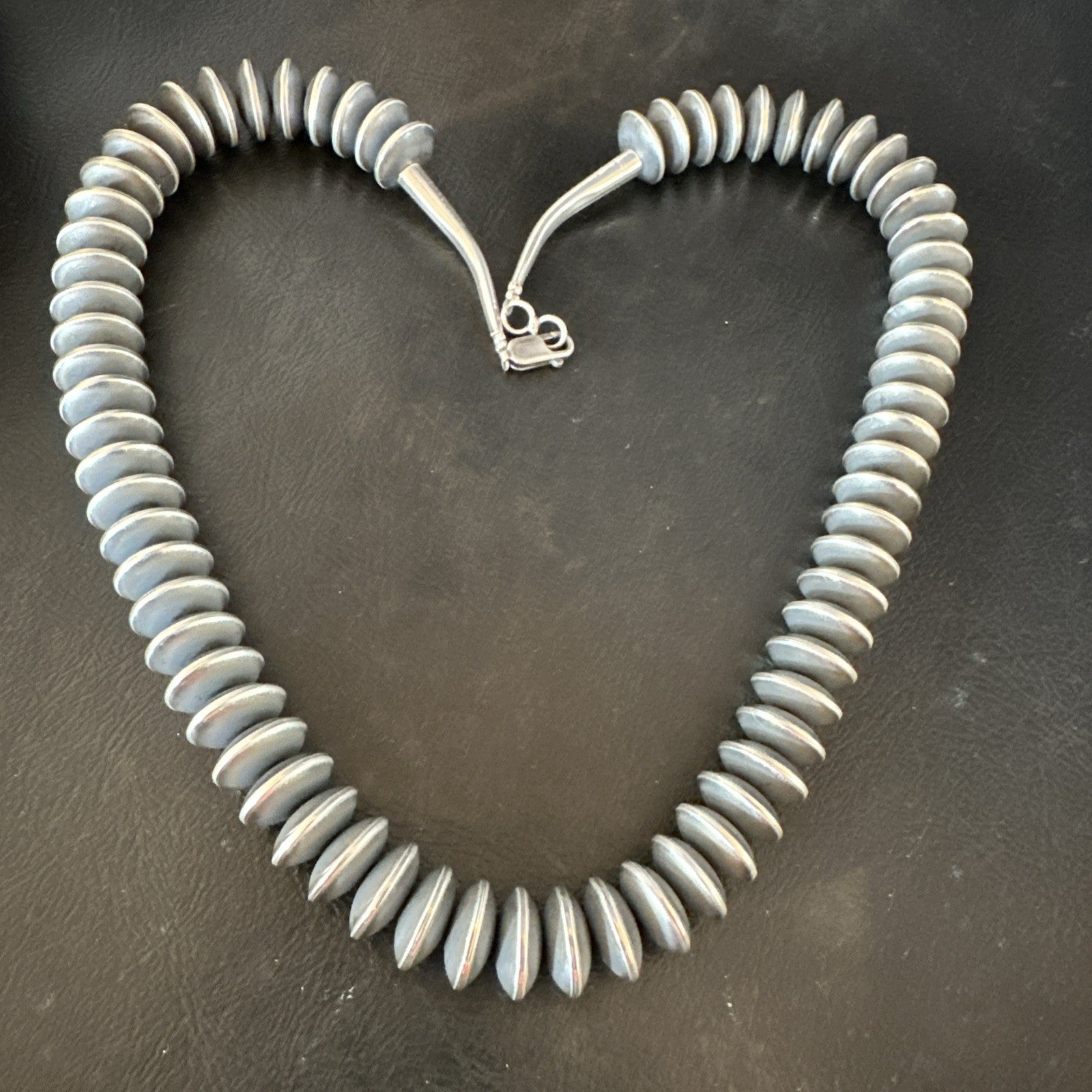 Statement Flat 14mm Rondelle Sterling Silver Beads Necklace 20” 19023