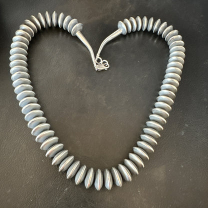 Statement Flat 14mm Rondelle Sterling Silver Beads Necklace 20” 19023