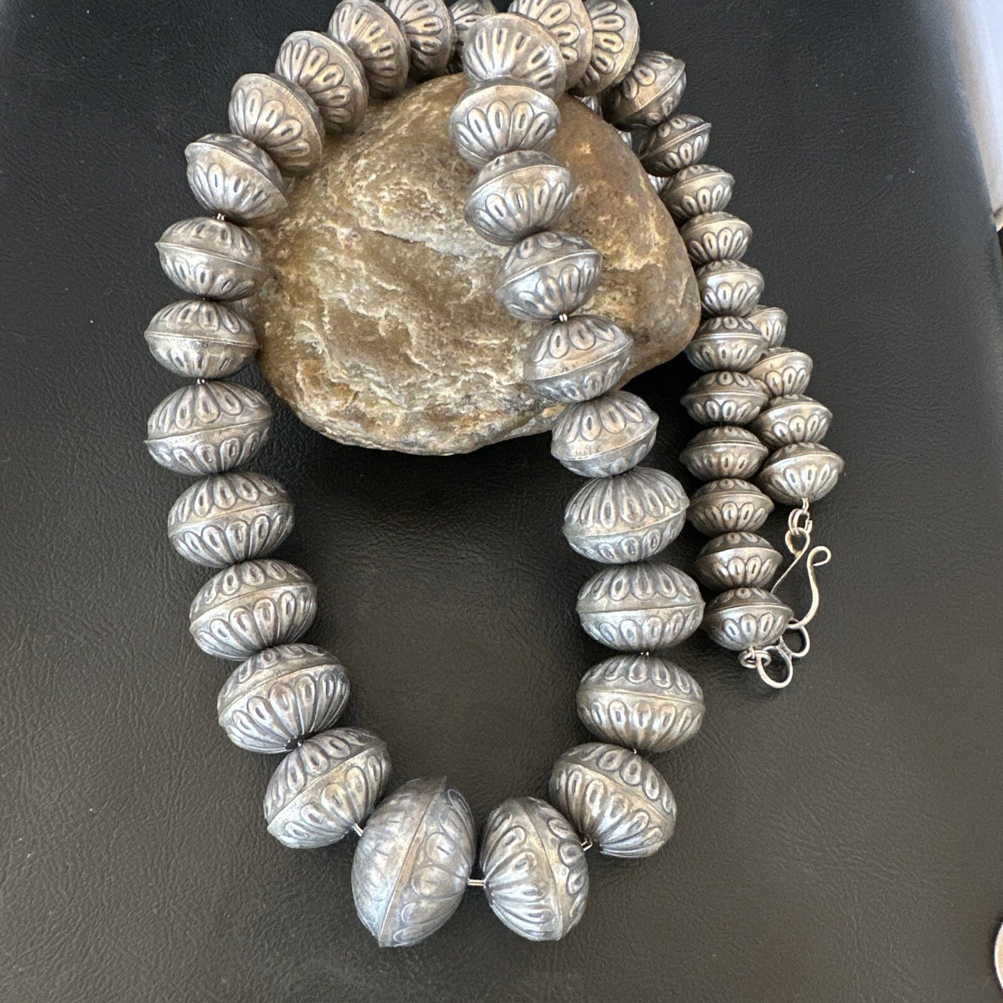 Navajo Pearls Handmade Stamped Graduated Sterling Silver 30" Necklace 16800