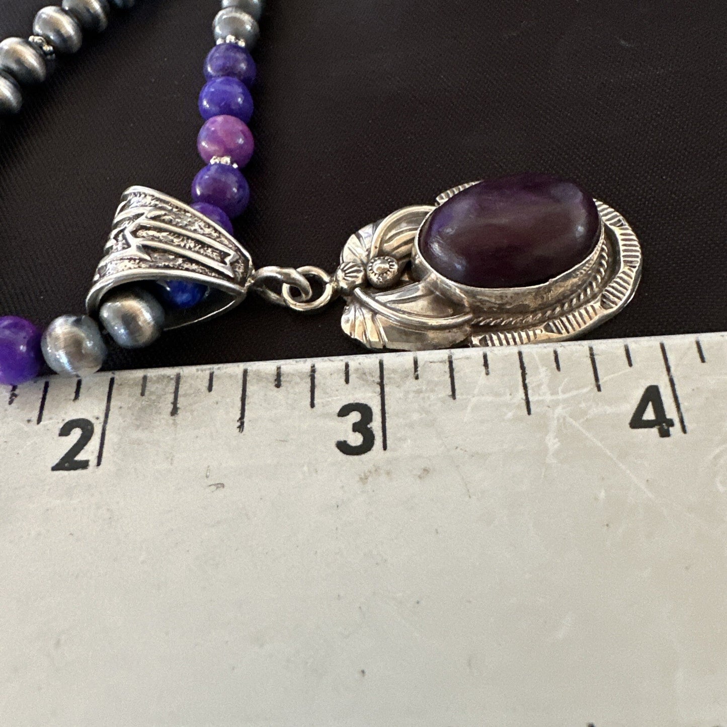 Purple Stone Pendant Navajo Pearls Sterling Silver Necklace 18386
