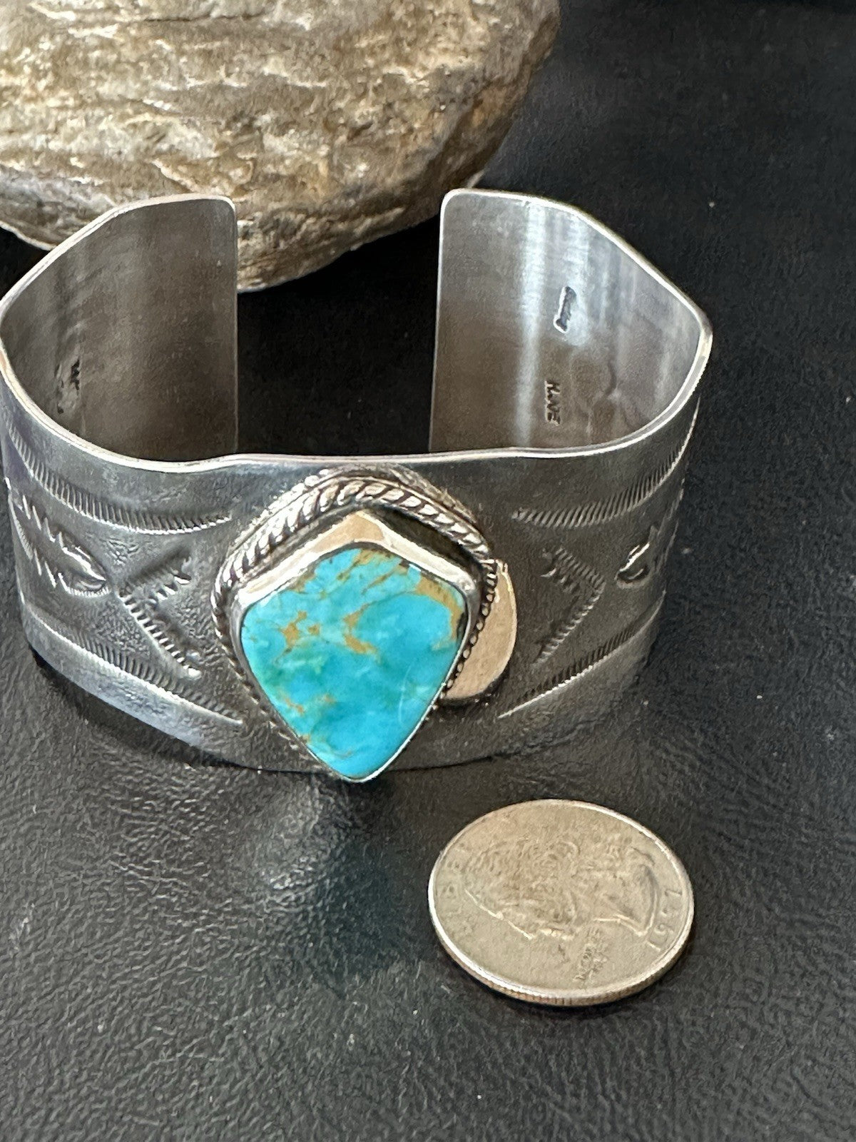 H Joe Blue Kingman Turquoise Navajo Sterling Silver Cuff Bracelet 8.2" 19422