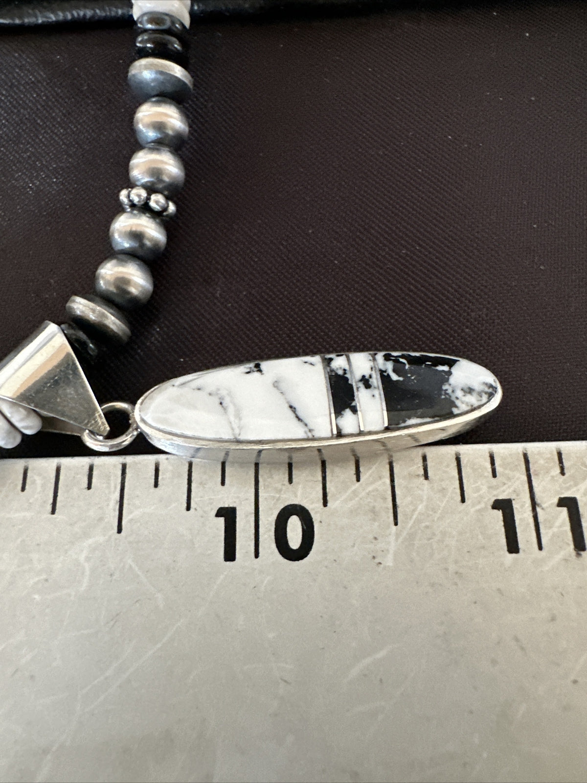 White Buffalo Turquoise Navajo Pearls Sterling Silver Onyx Necklace 17804