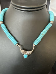 Women's Blue Kingman Turquoise Pendant Navajo Necklace 20" | Sterling Silver | Authentic Native American Handmade | 18167