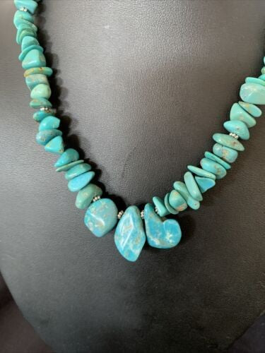 Navajo Blue Green Turquoise Necklace Sterling Silver 16" Handmade 12914