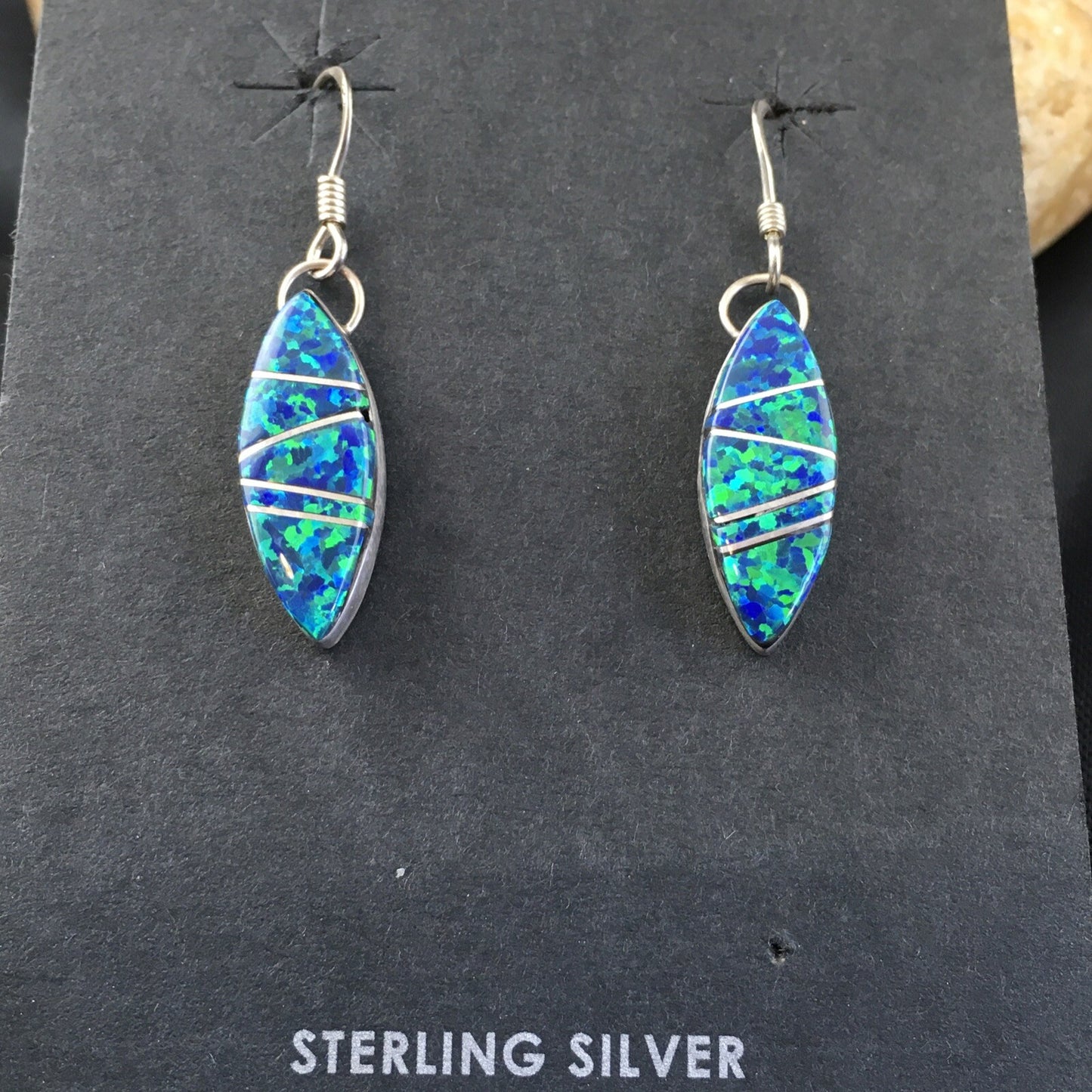 Blue Opal Inlay Navajo Indian Sterling Silver Earrings 2015