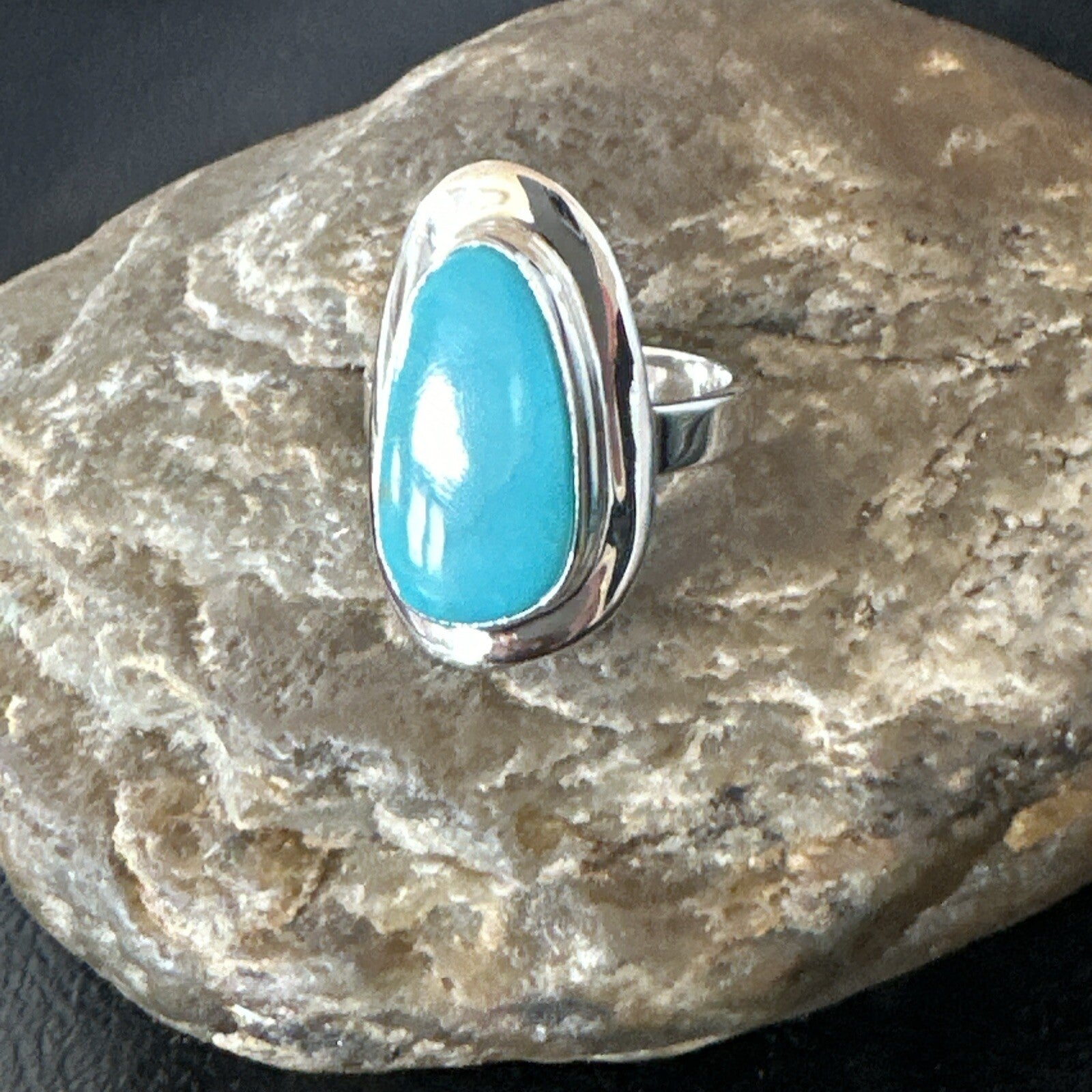 Southwestern Sterling Silver Blue Kingman Turquoise Ring Size 9 18530
