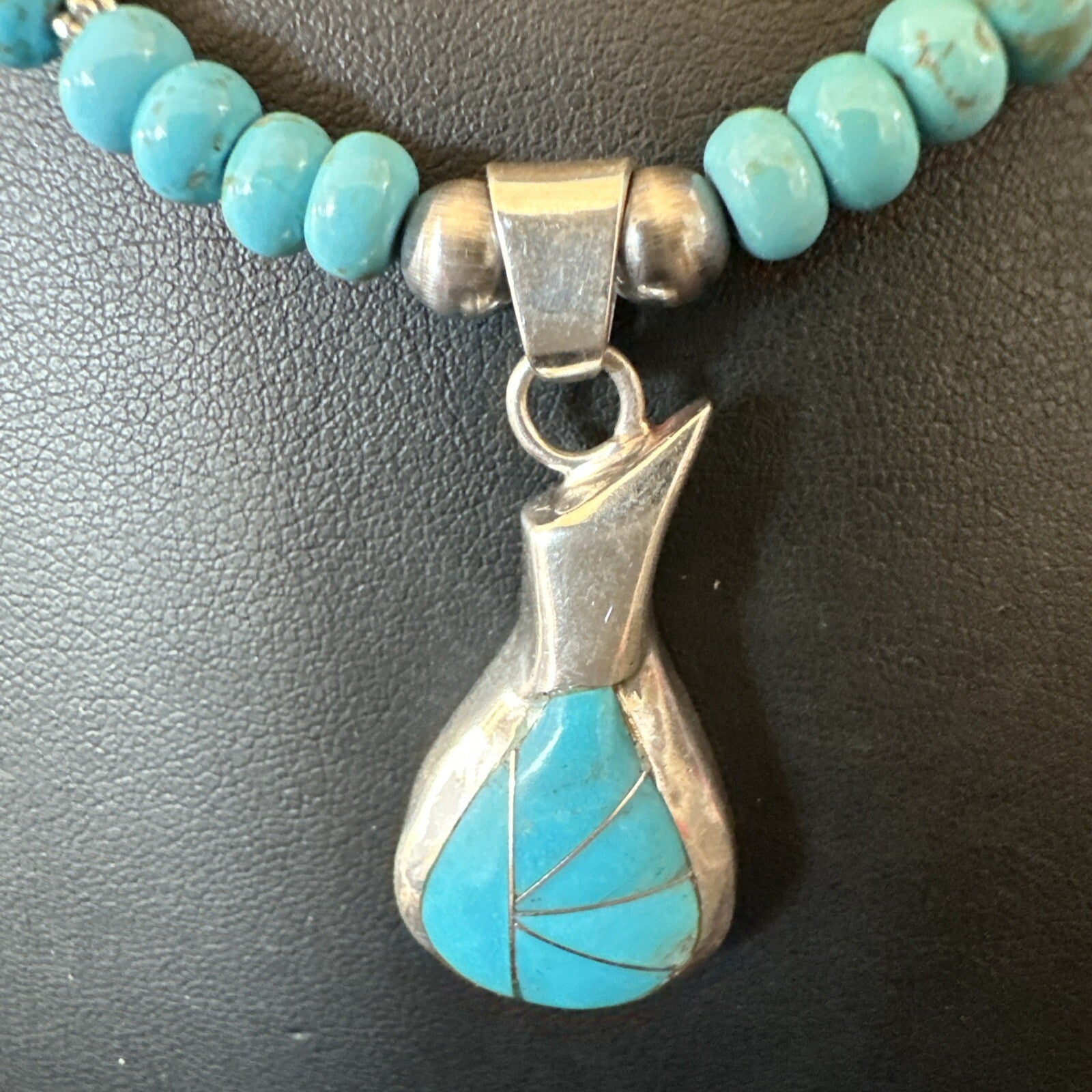 Pottery Blue Kingman Turquoise Pendant Navajo Sterling Silver Necklace 21" 18378