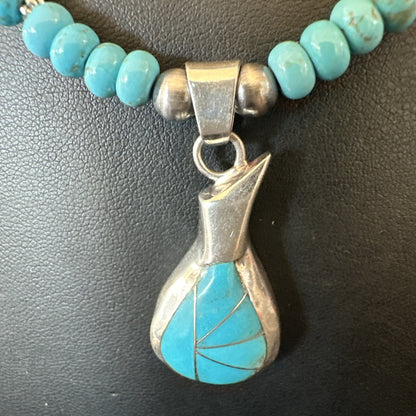 Pottery Blue Kingman Turquoise Pendant Navajo Sterling Silver Necklace 21" 18378
