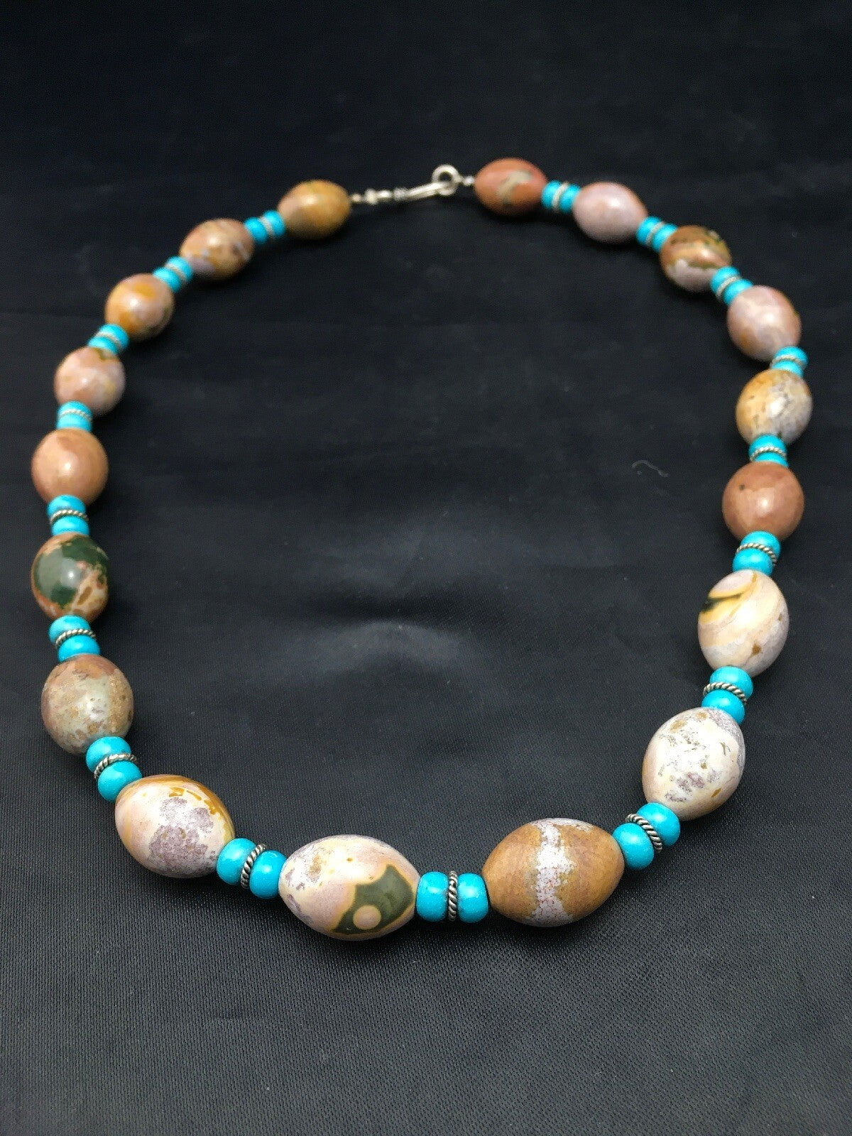 Turquoise & Agate Navajo Pearls Sterling Silver Necklace 04499