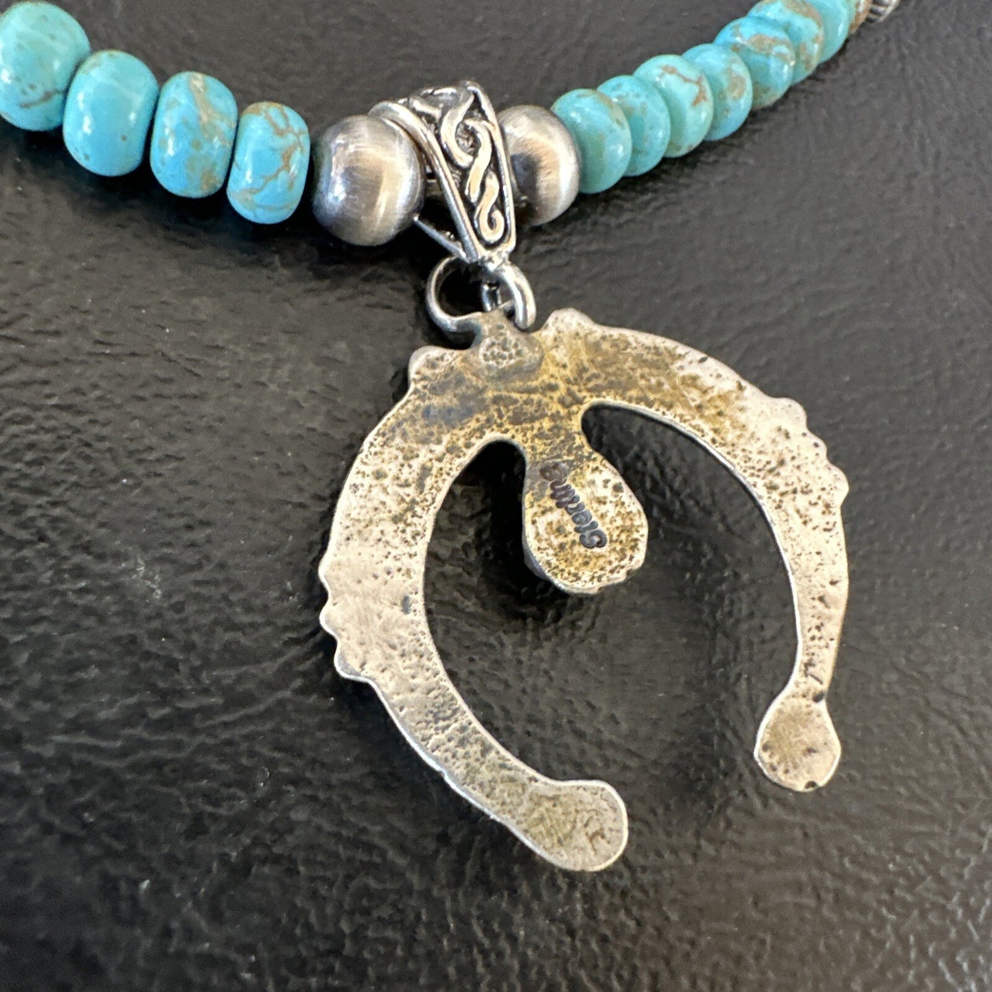 Mens Blue Turquoise Naja Pendant Navajo Sterling Silver Necklace 16643