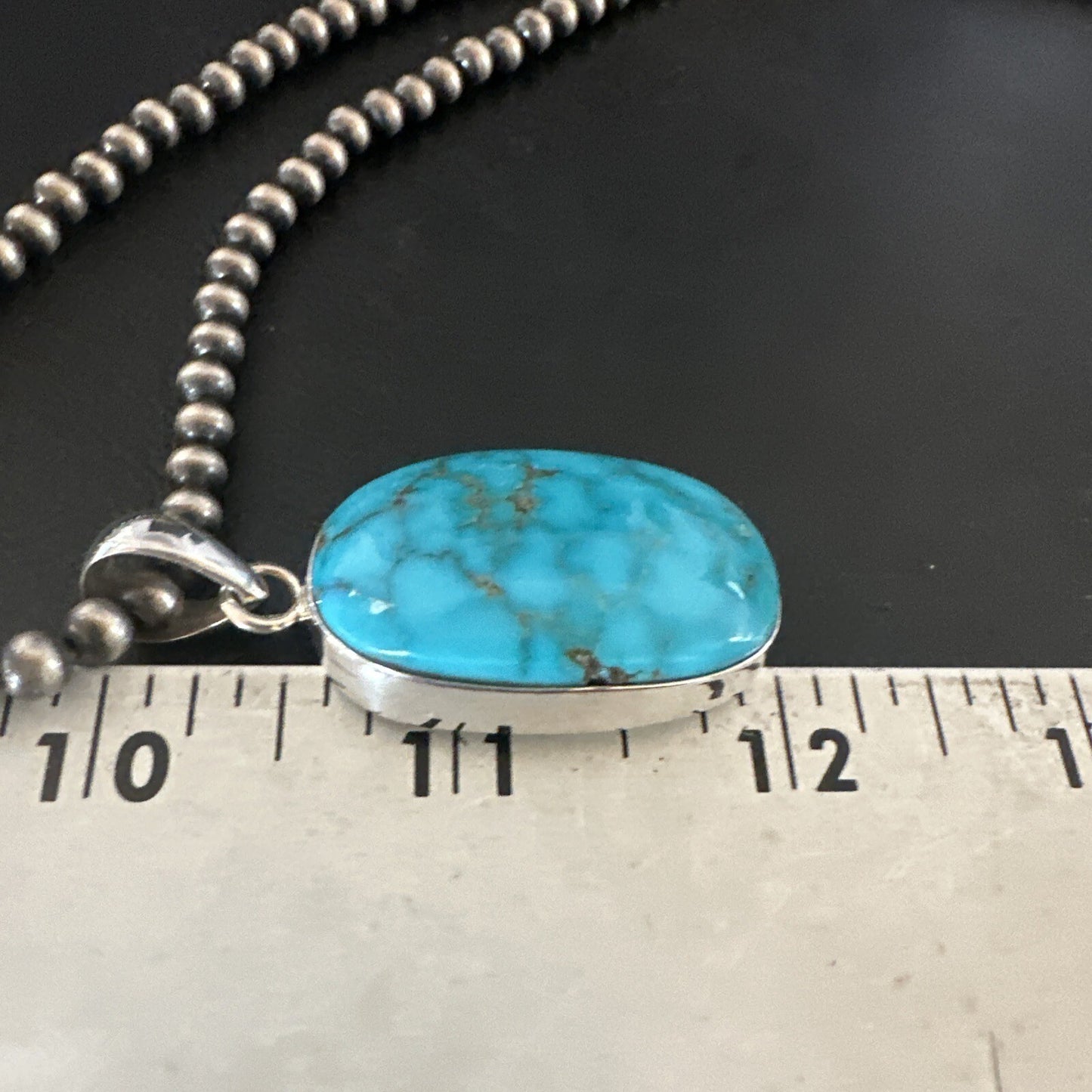 Blue Kingman Turquoise Pendant Navajo Pearls Sterling Silver Necklace 20” 16691