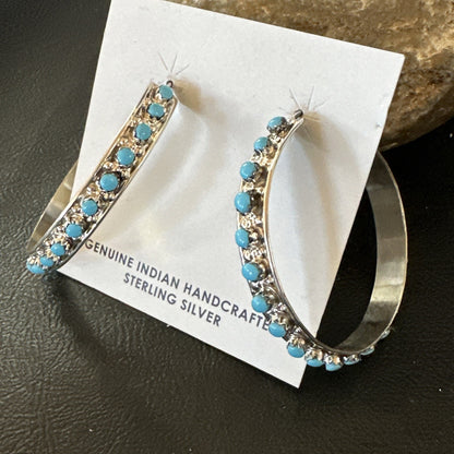 Zuni Petite Point Turquoise Cluster Earrings Sterling Silver Handmade 19770