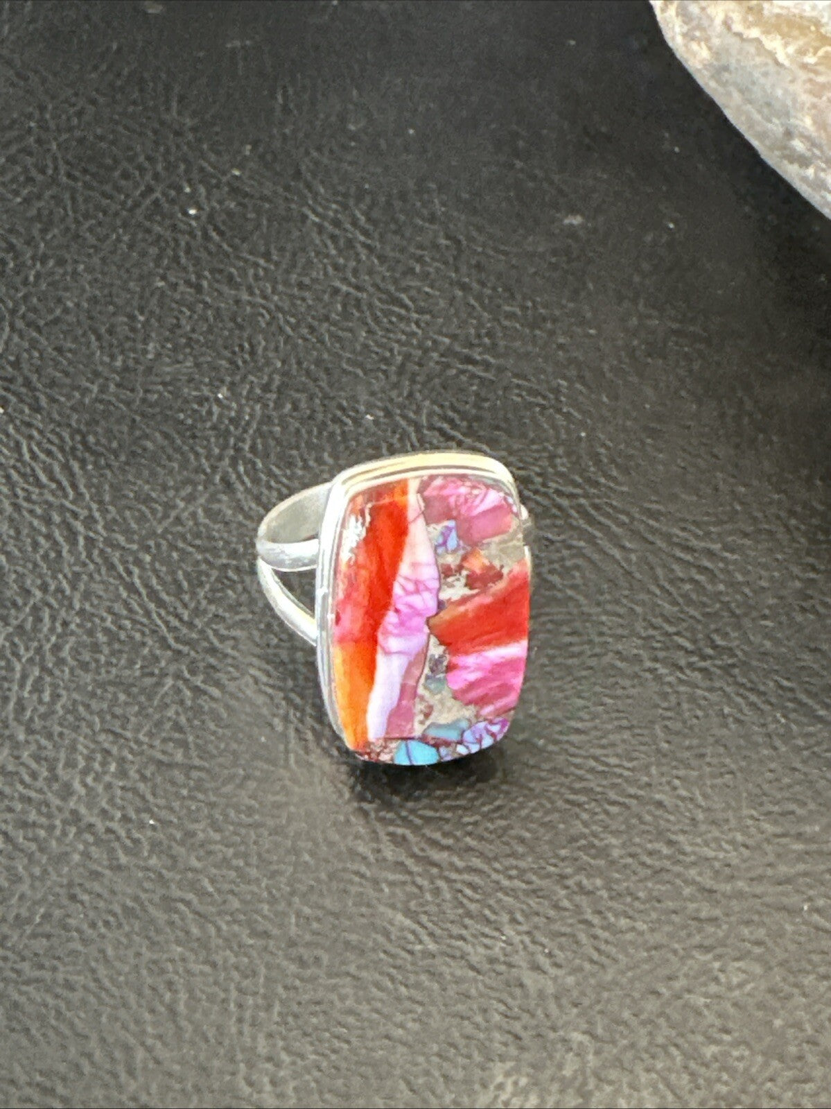 Blue Turquoise Spiny Oyster Southwestern Sterling Silver Ring Size 9 18543