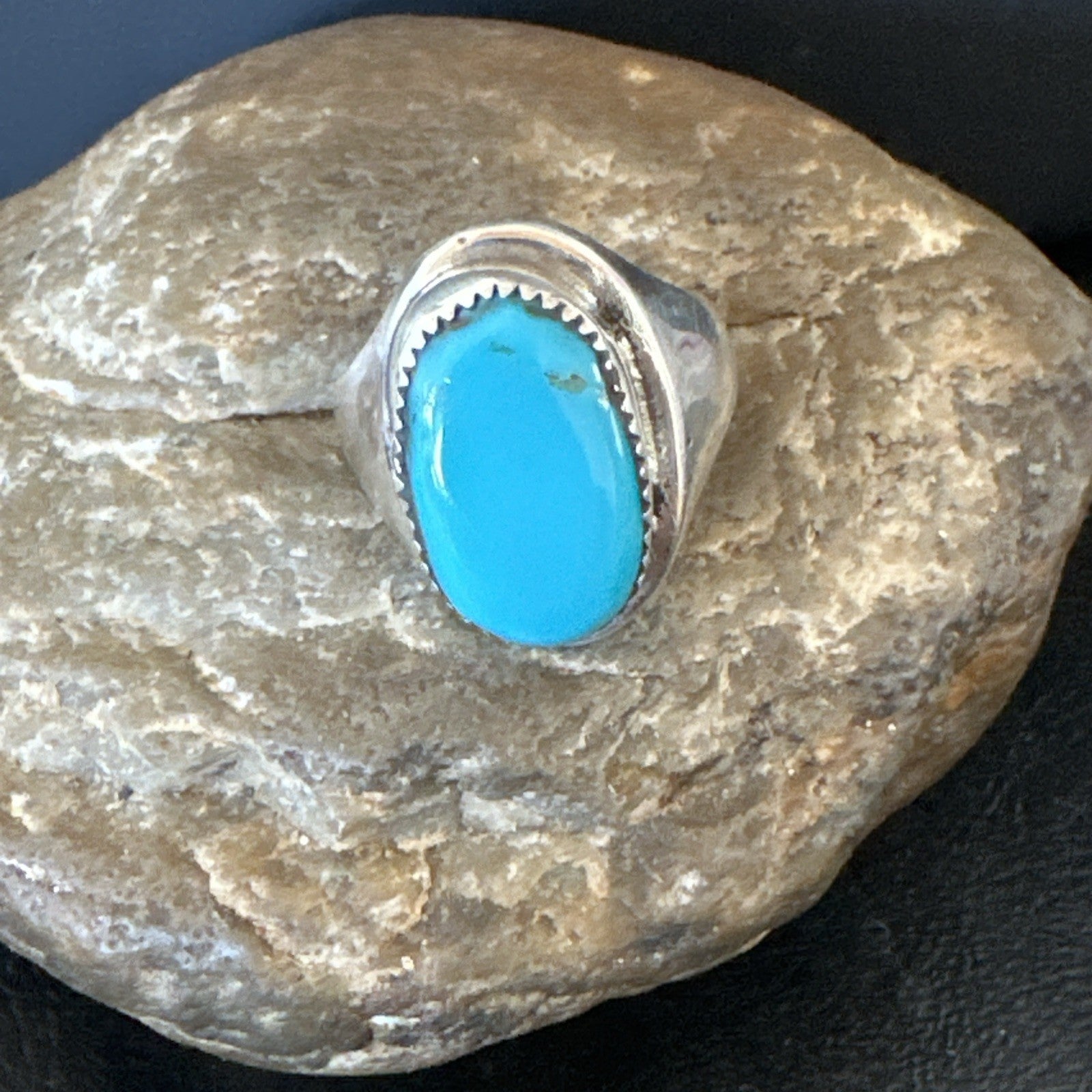 Blue Kingman Turquoise Navajo Sterling Silver Ring Size 10 19407