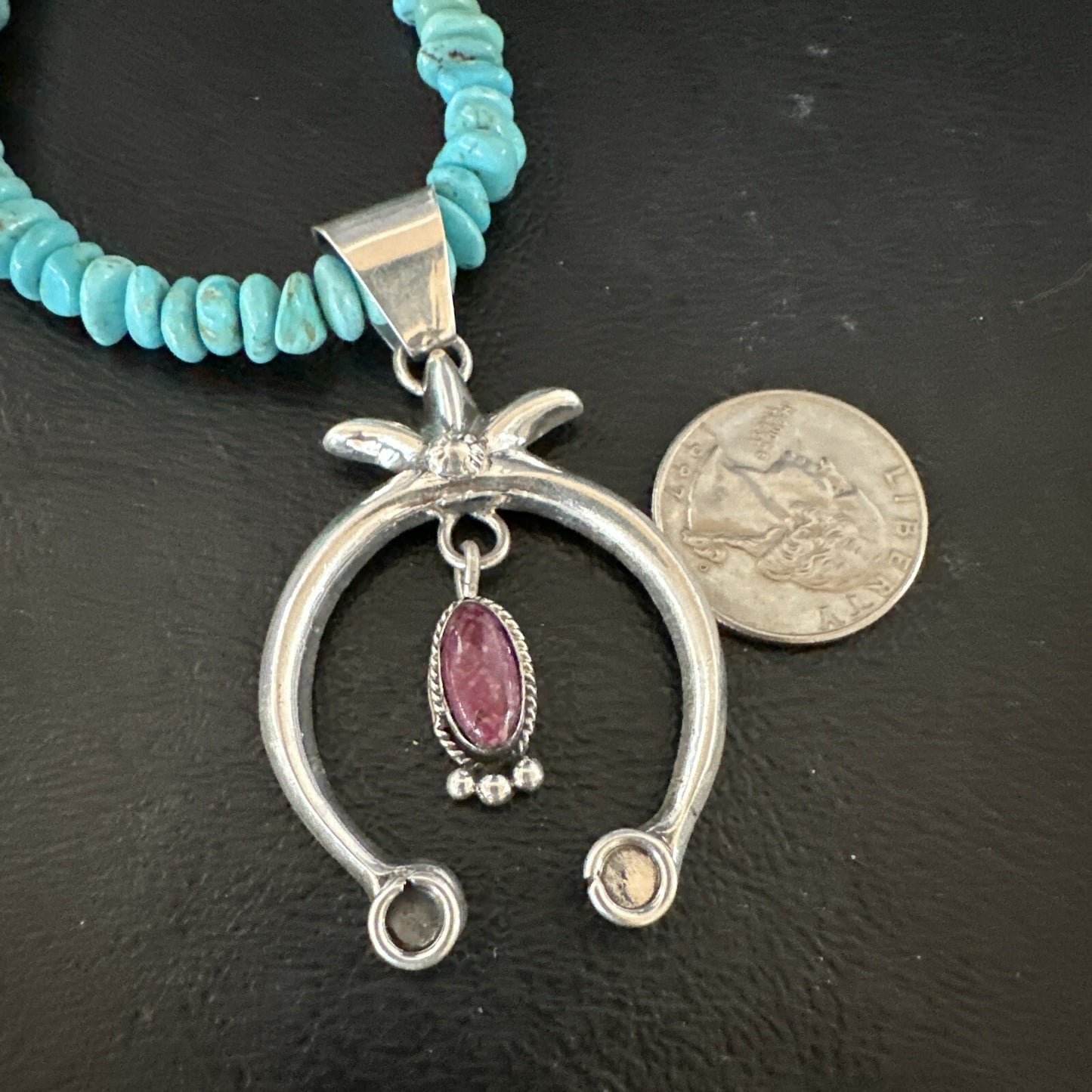 Mens Blue Turquoise Spiny Naja Pendant Navajo Sterling Silver Necklace 21” 17719