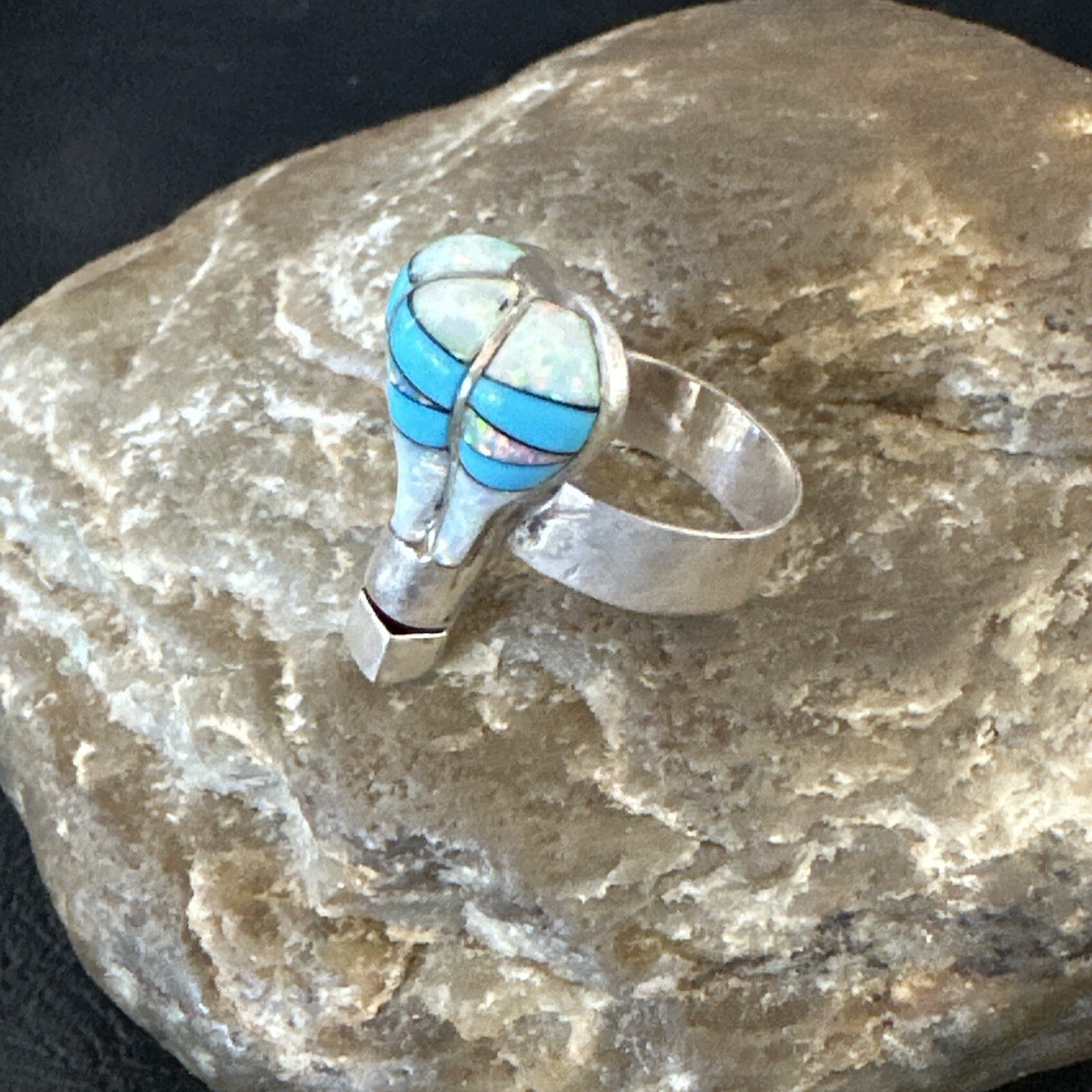 Navajo Balloon Blue Turquoise White Opal Inlay Band Ring Sz 6 18187