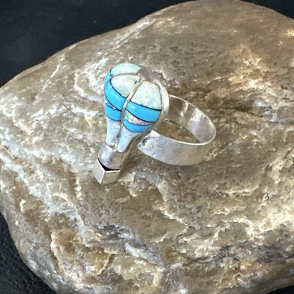 Navajo Balloon Blue Turquoise White Opal Inlay Band Ring Sz 6 18187