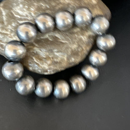 Navajo 12mm Beads Stretch Sterling Silver Bracelet 7" 91202