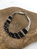 Black Onyx Heishi 5 Strand Southwestern Liquid Bracelet 7" | Sterling Silver | Authentic Native American Handmade | 02932