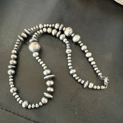 Mixed Bead Sterling Silver Navajo Pearls Necklace 18” 19221