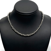 6mm Navajo Pearls 16"Single Strand Necklace | Sterling Silver | Authentic Native American Handmade