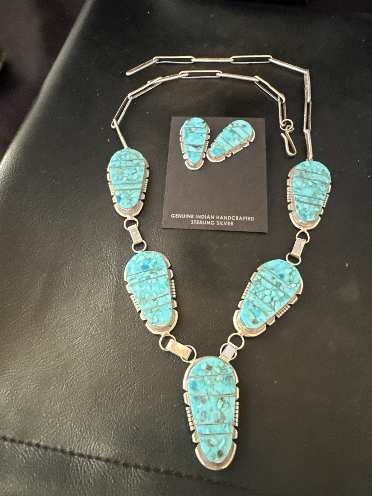 Inlay Kingman Turquoise Sterling Silver Lariat Necklace Pendant Earrings 19075