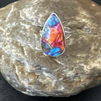 Blue Turquoise Spiny Oyster Southwestern Sterling Silver Ring Size 7 18420