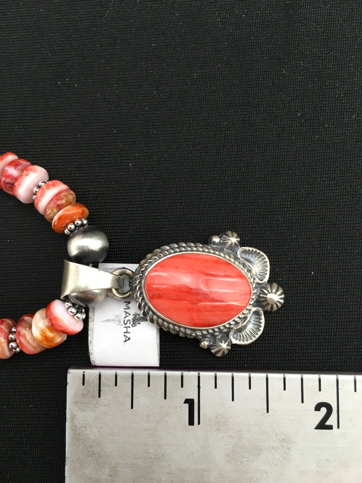 Red Spiny Oyster Pendant Navajo Pearls Sterling Silver Necklace 2685