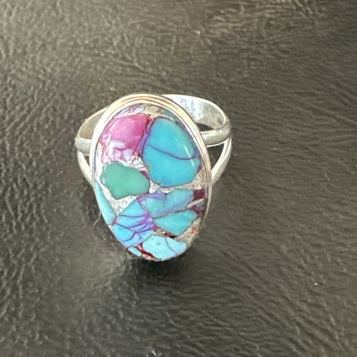 Blue Turquoise Spiny Oyster Southwestern Sterling Silver Ring Size 9 18462