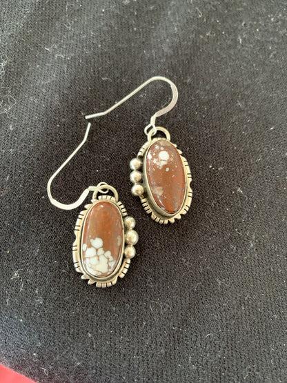 Wild Horse Turquoise Navajo Indian Sterling Silver Dangle Earrings 1" 00150
