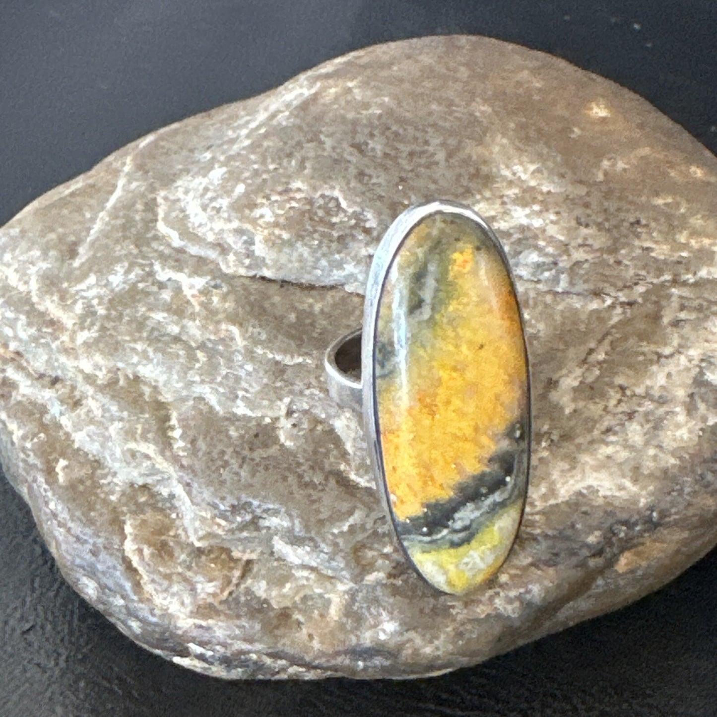 Yellow BumbleBee Jasper Navajo Sterling Silver Ring Size 7 18680