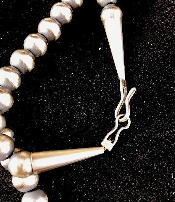 Native American 5mm Sterling Silver Beads Navajo 20" Hook & Eye Cone Necklace
