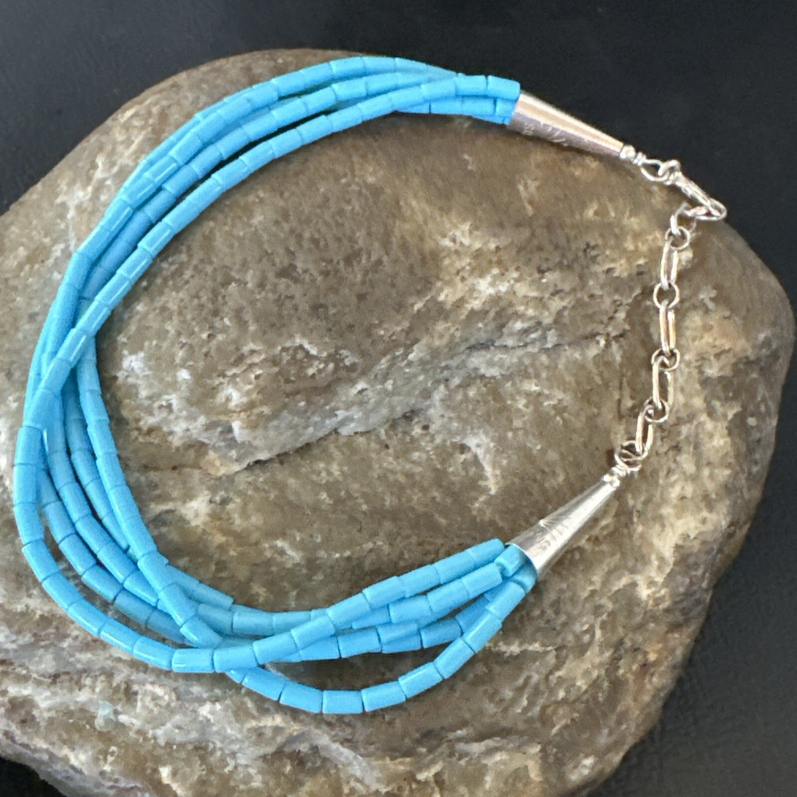 Blue Turquoise Heishi 5S Liquid Sterling Silver Bracelet 7” 18362
