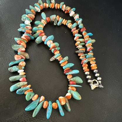 Green Turquoise Spiny Oyster Nugget Sterling Silver Necklace 20" 18091