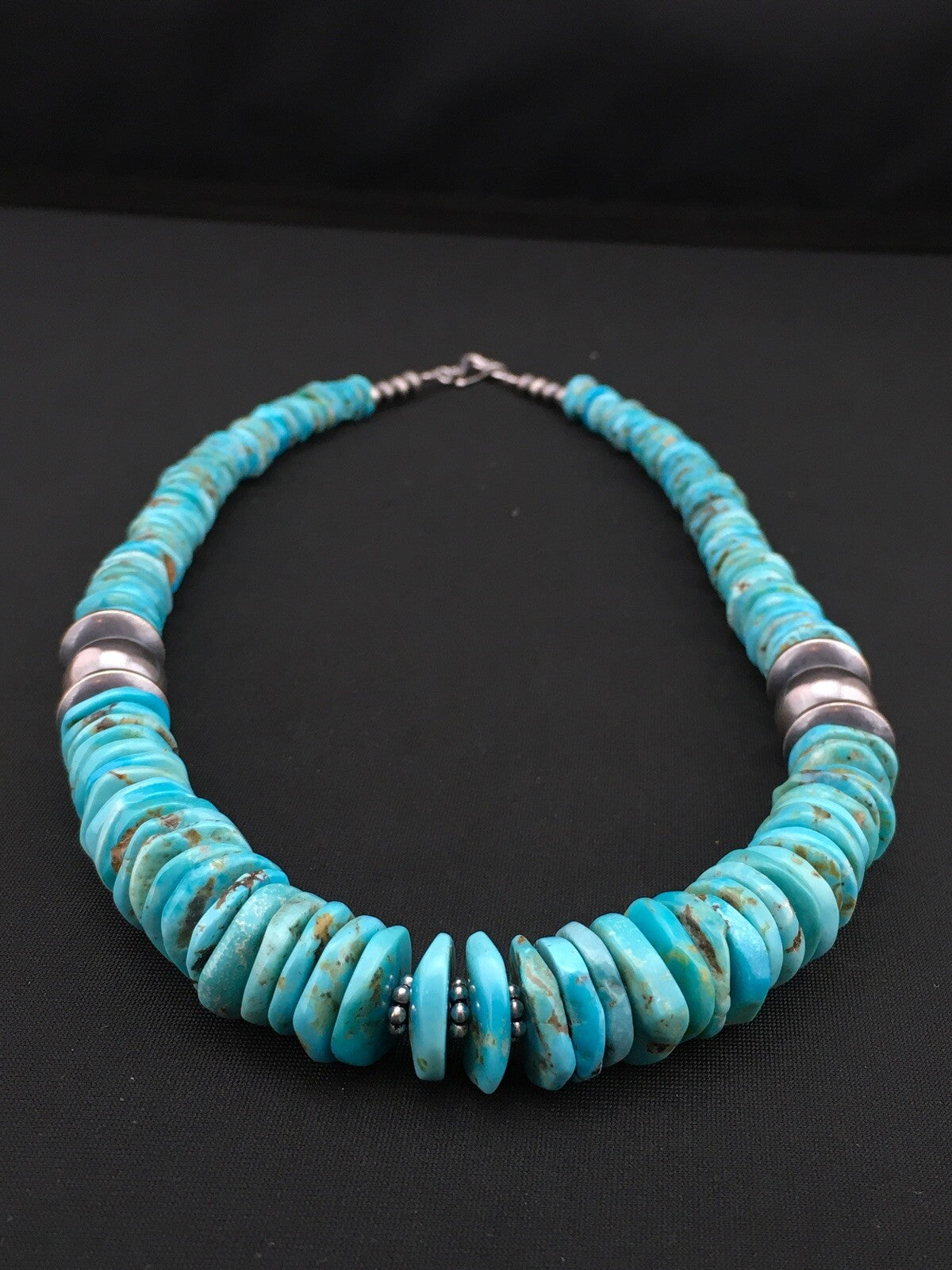 Native Blue Graduated Turquoise Navajo Sterling Silver Necklace 20" 04809