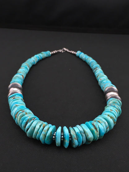 Native Blue Graduated Turquoise Navajo Sterling Silver Necklace 20" 04809