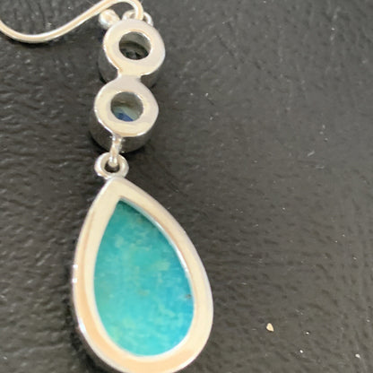 Womens Blue Kingman Turquoise Navajo Sterling Silver Earrings 12035
