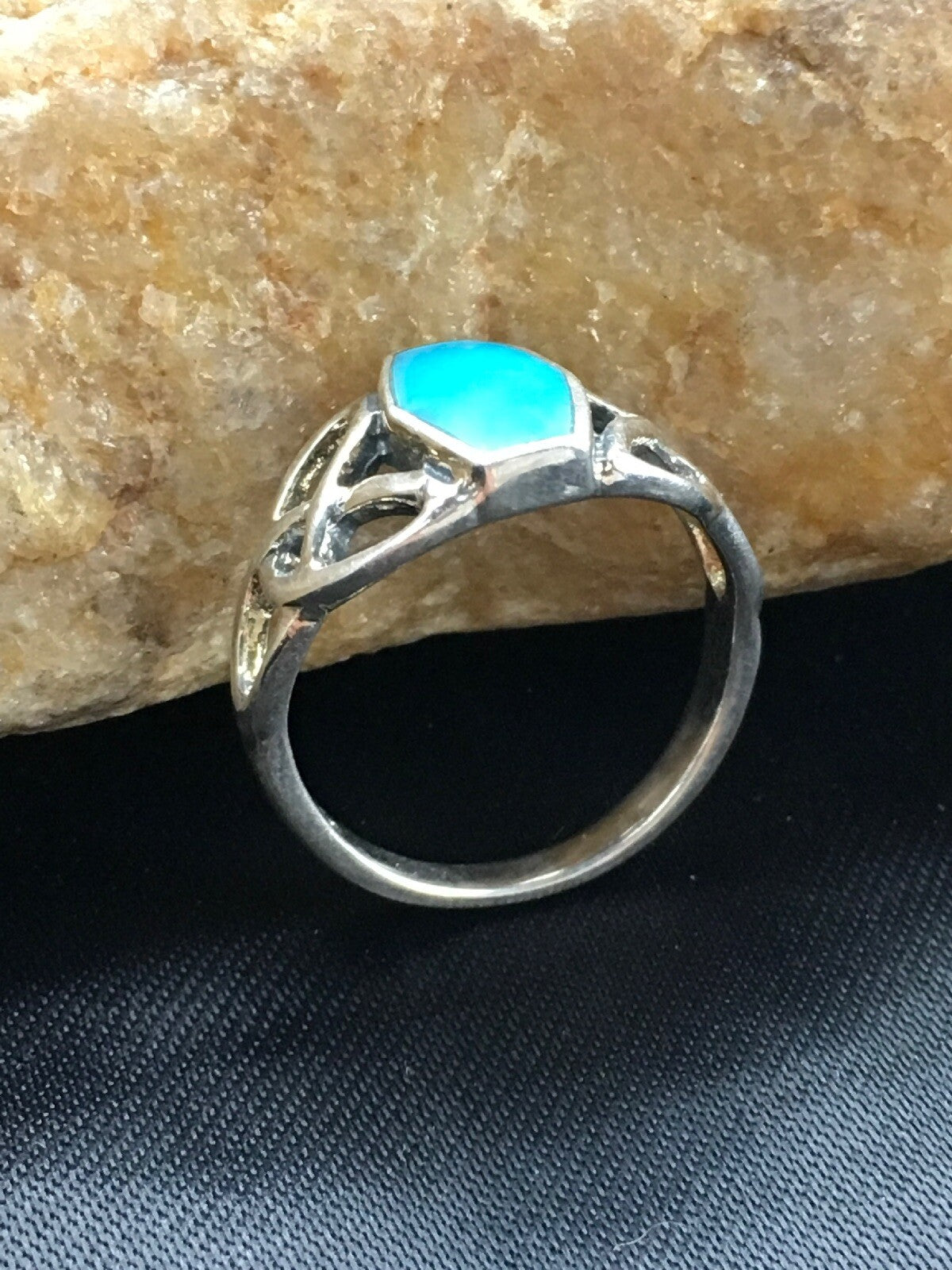Blue Turquoise Navajo Sterling Silver Native American Ring Size 6.75 02951