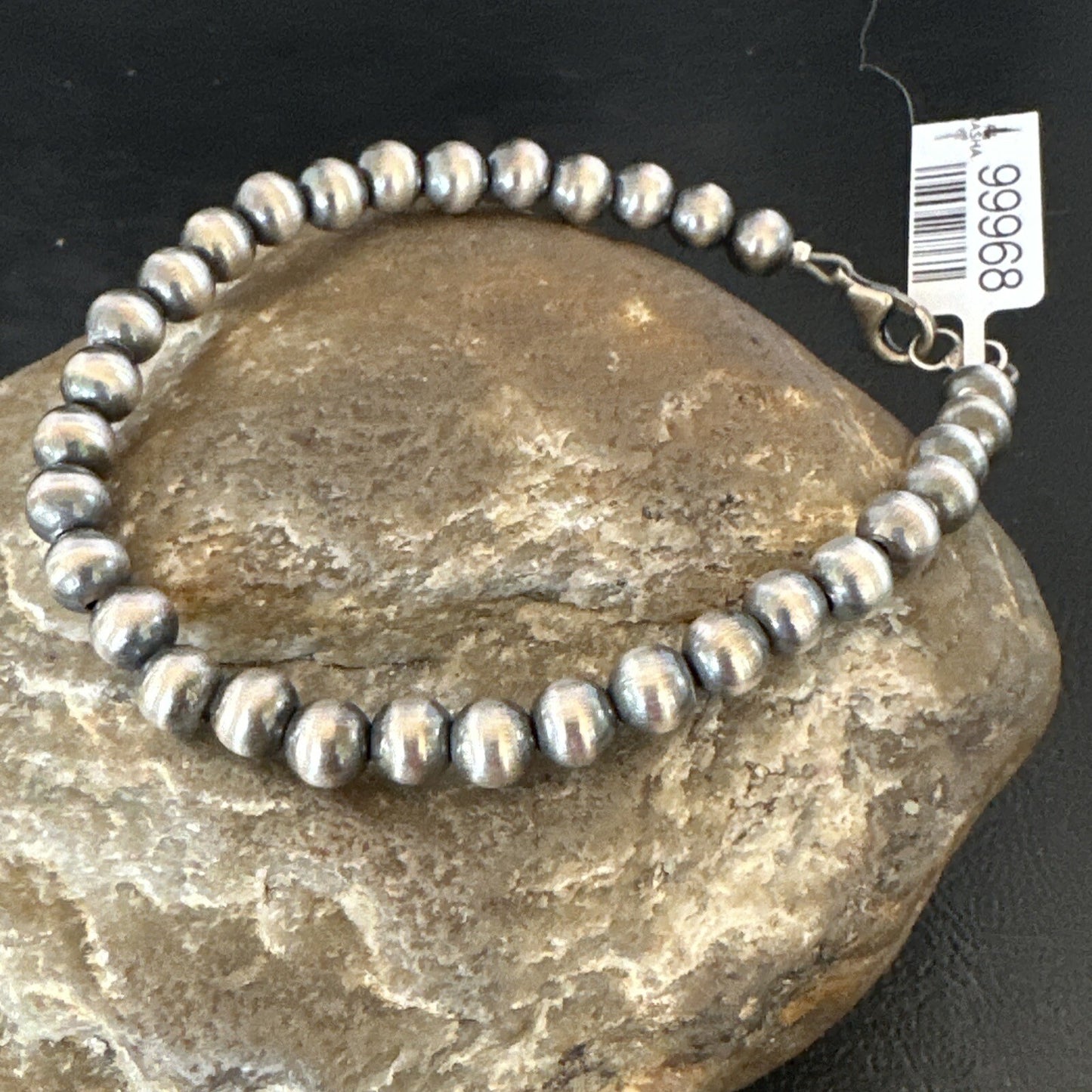 Native American Navajo 6mm Beads 7” Sterling Silver Bracelet 99967