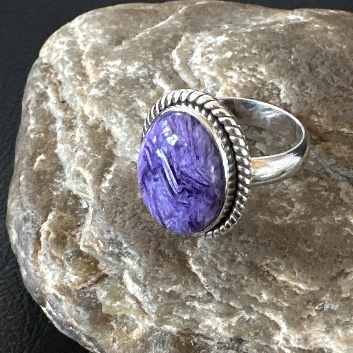 Womens Purple Charoite Navajo Sterling Silver Oval Ring Adjustable Size 9 17246