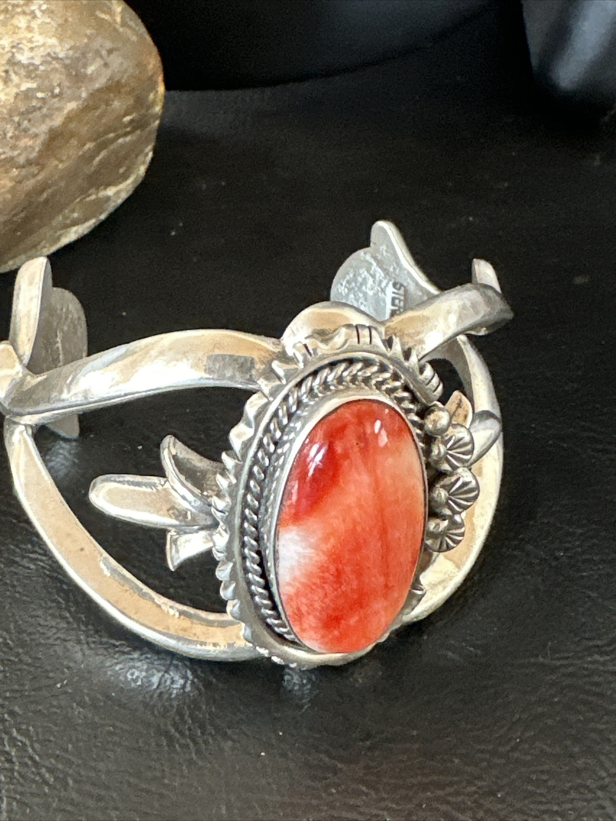 Red Spiny Oyster Navajo Sterling Silver Cuff Bracelet 17704